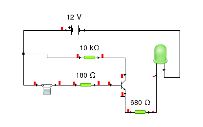 Yenka transistor switch - on