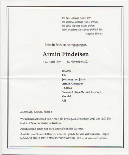 R.I.P., Armin Findeisen, my father and friend!